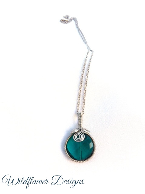 necklace crystal teal wire
